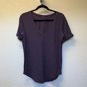 lululemon athletica Purple Striped V-Neck Tee